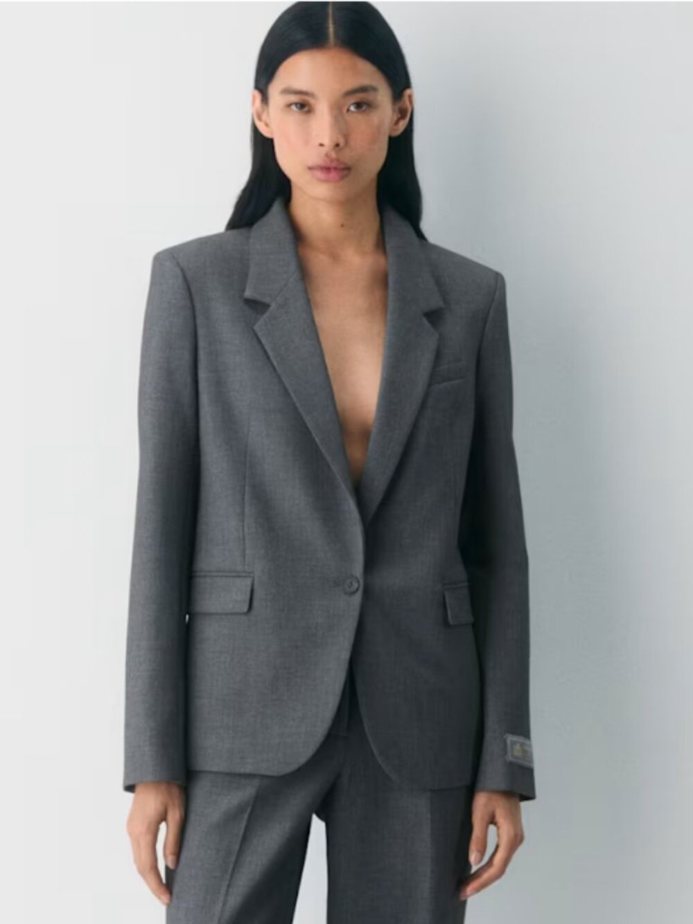 Babaton Producer Heather Charcoal Single-Button Tailored Blazer